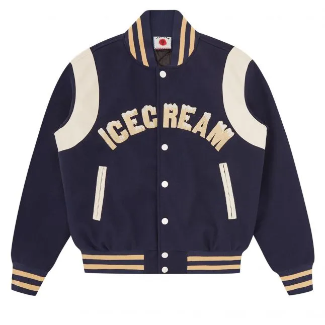 Mens ICECREAM Navy Drippy Varsity Jacket