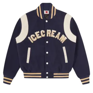 Mens ICECREAM Navy Drippy Varsity Jacket