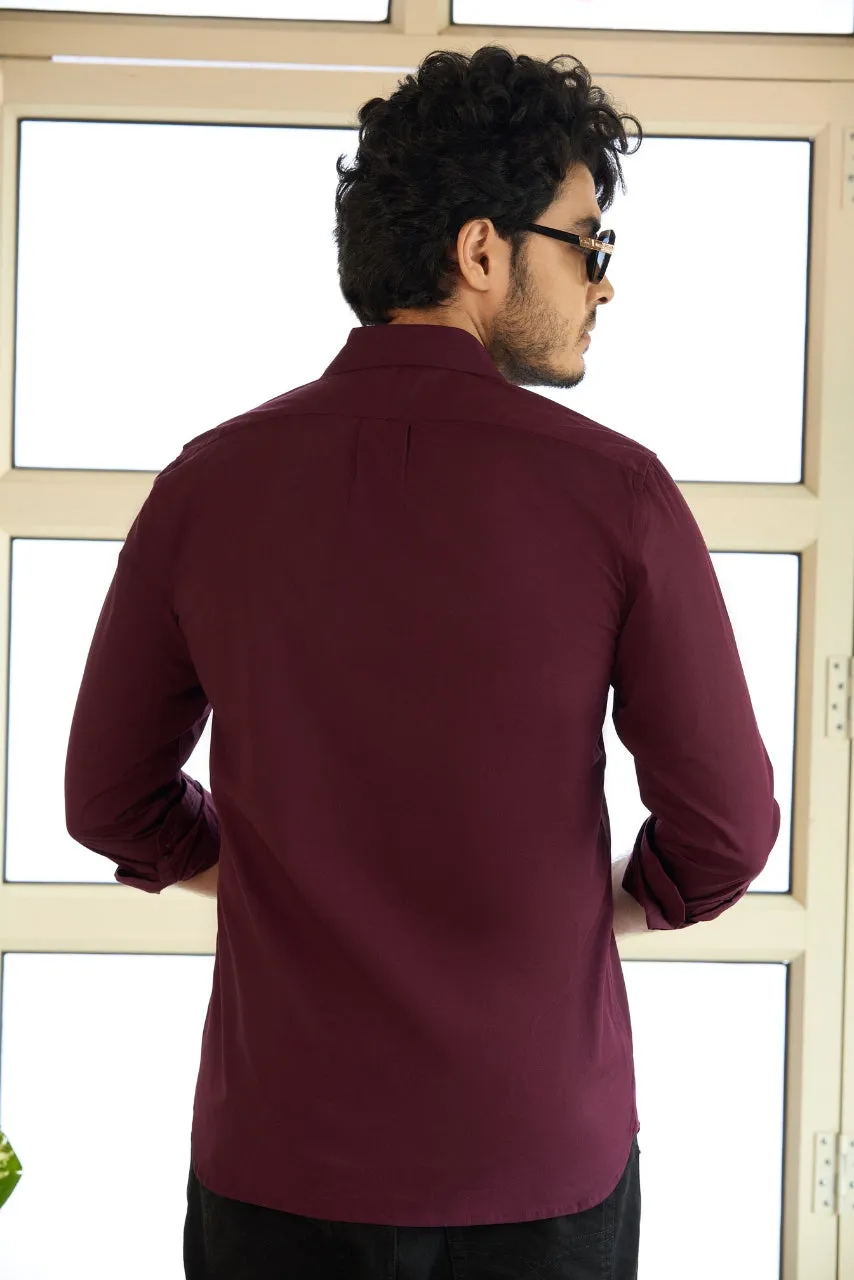 Men's Wine Cotton Formal shirt