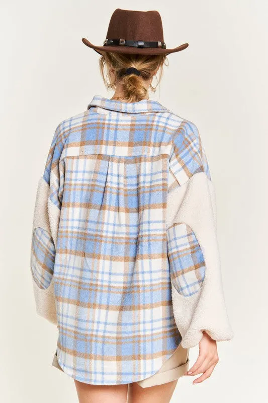 Millie Lou Multi Plaid Fuzzy Sleeve Jacket | URBAN ECHO SHOP