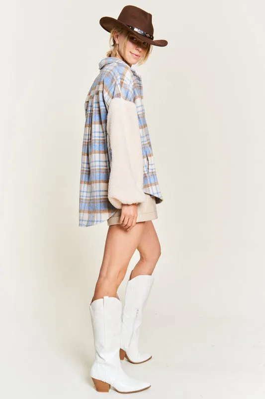 Millie Lou Multi Plaid Fuzzy Sleeve Jacket | URBAN ECHO SHOP