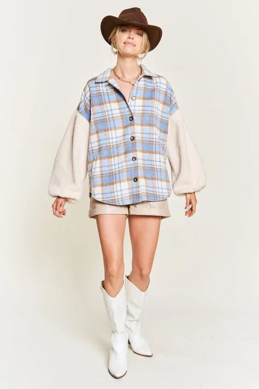 Millie Lou Multi Plaid Fuzzy Sleeve Jacket | URBAN ECHO SHOP