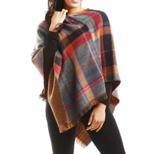 Multi Plaid Poncho