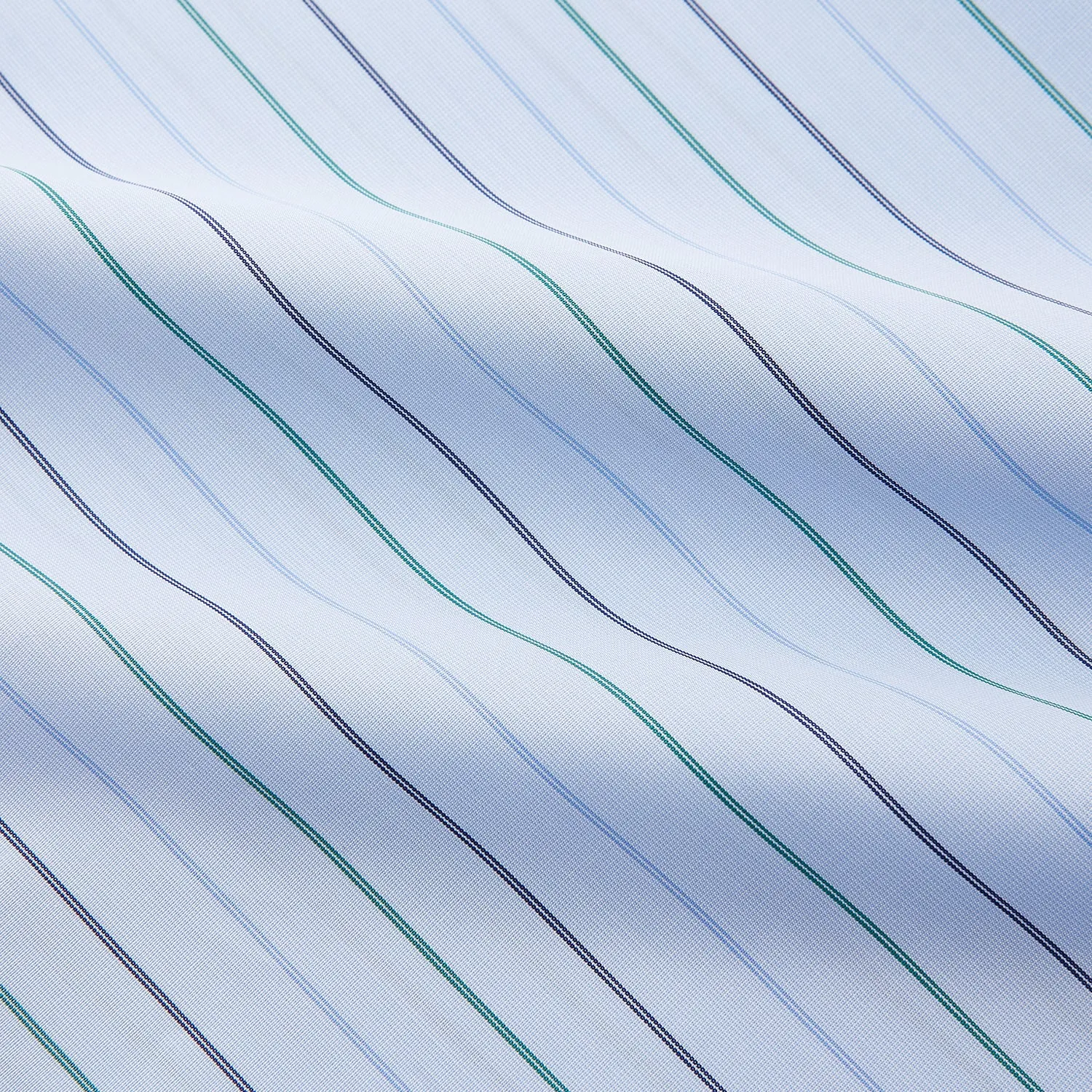 Pale Blue and Green Halo Stripe Cotton Regular Fit Mayfair Shirt