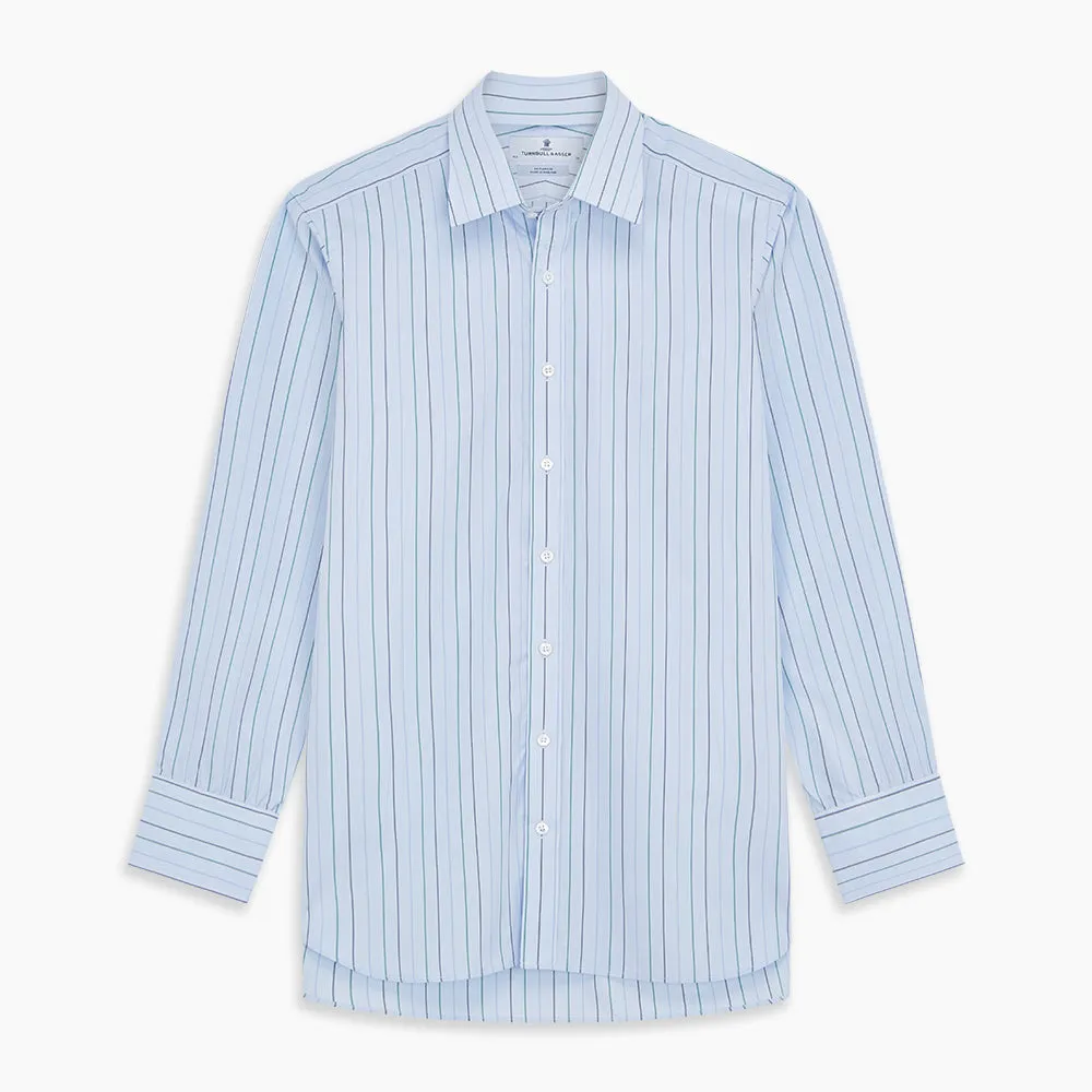 Pale Blue and Green Halo Stripe Cotton Regular Fit Mayfair Shirt