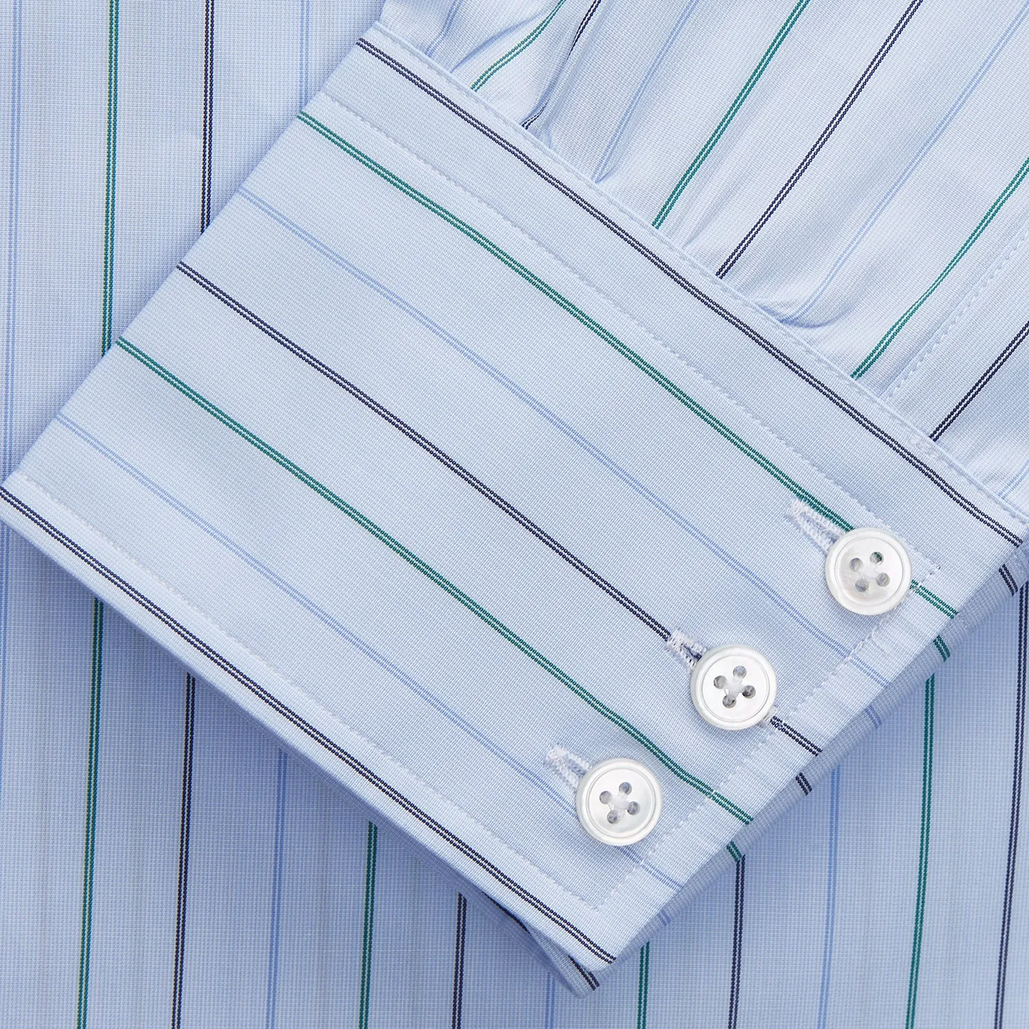 Pale Blue and Green Halo Stripe Cotton Regular Fit Mayfair Shirt
