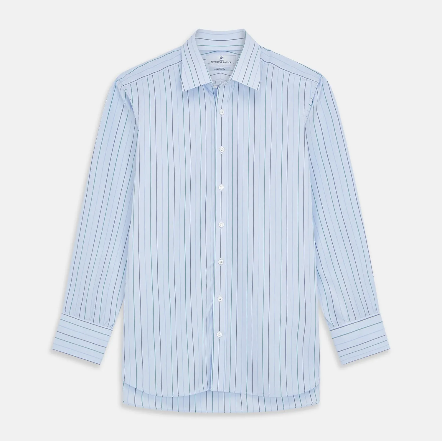 Pale Blue and Green Halo Stripe Cotton Regular Fit Mayfair Shirt