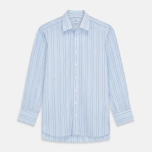 Pale Blue and Green Halo Stripe Cotton Regular Fit Mayfair Shirt