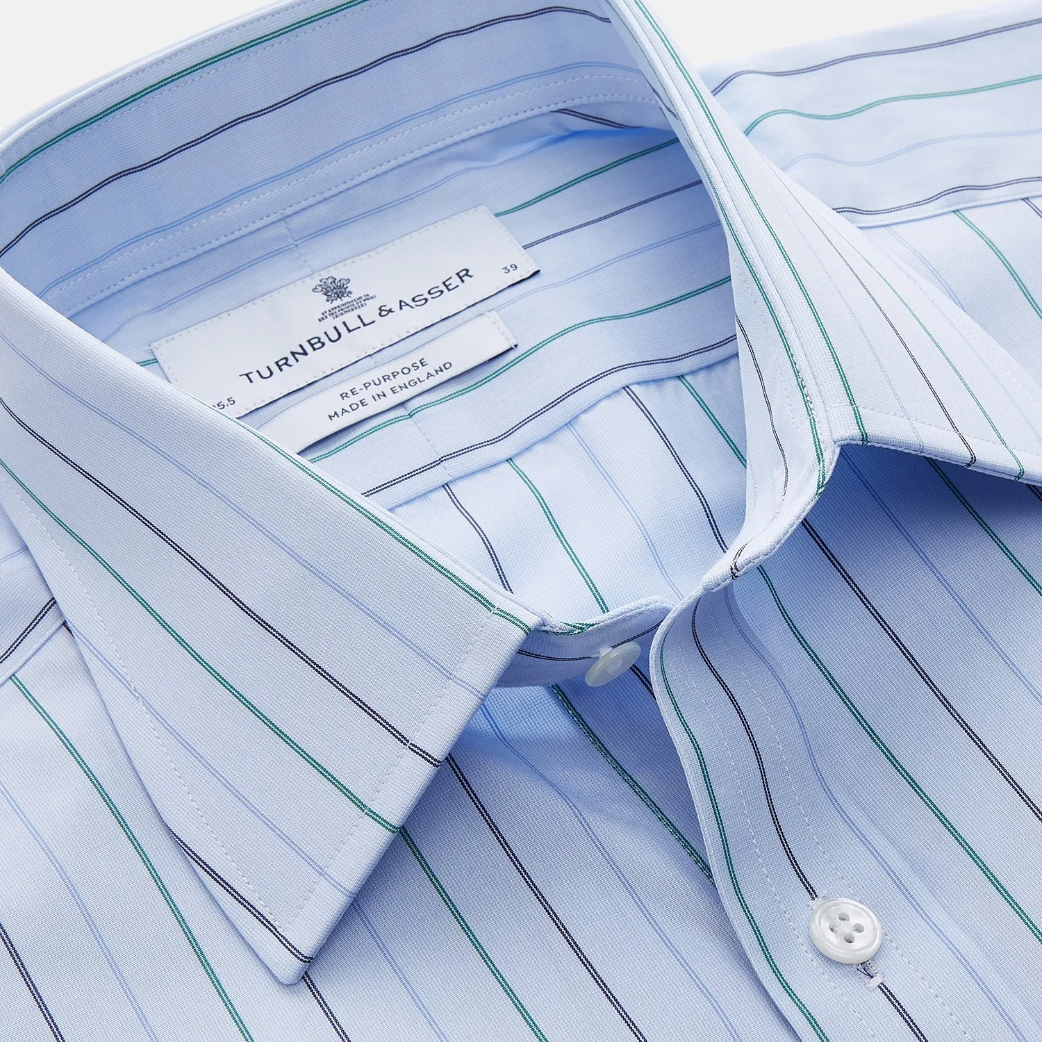 Pale Blue and Green Halo Stripe Cotton Regular Fit Mayfair Shirt