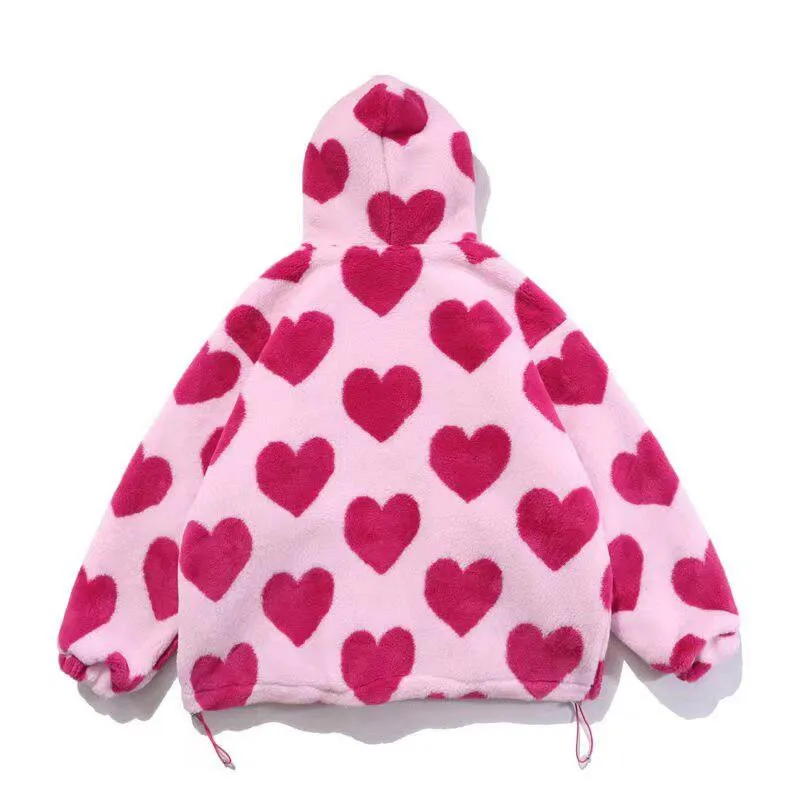 Pink Heart Pattern Hooded Jacket