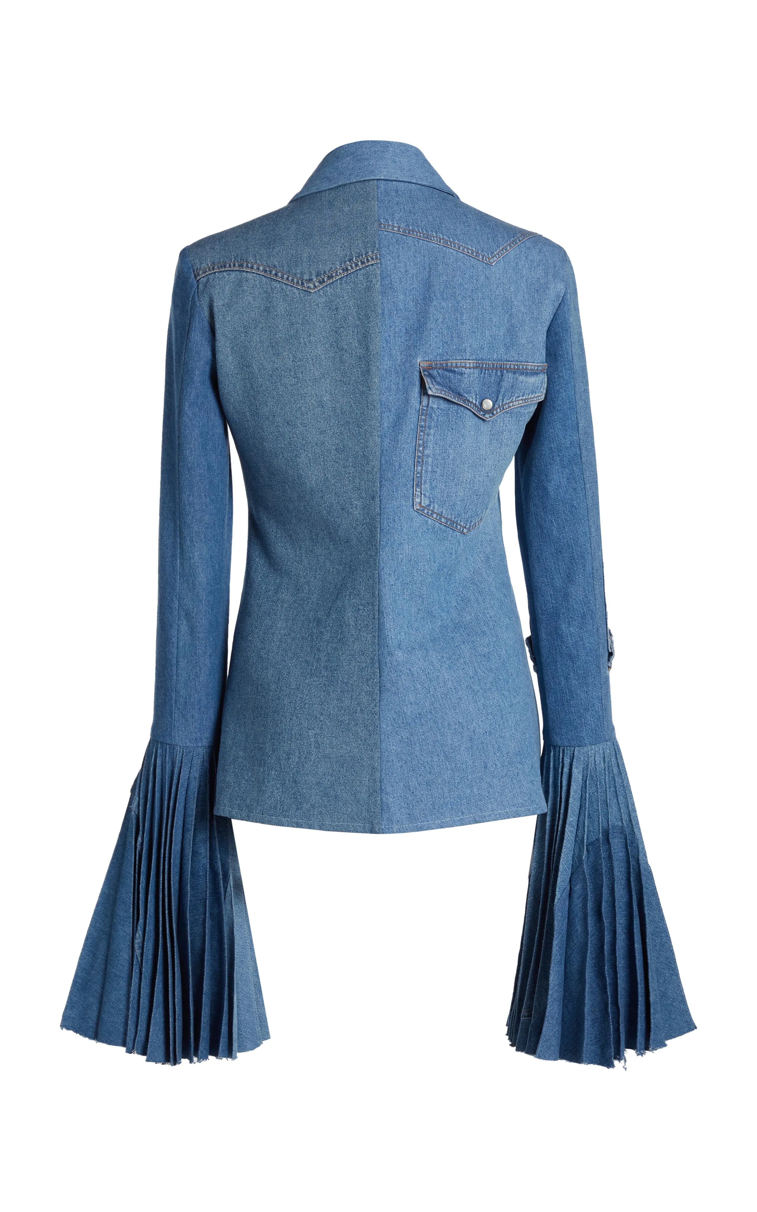 Recycled Denim Shirt With Pleated Bell Sleeves Blue