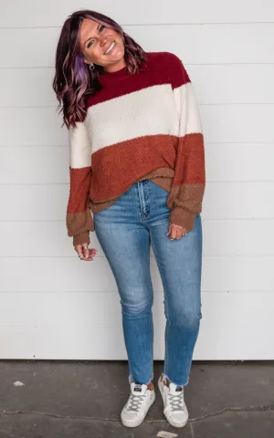 Rust Combo Colorblock Sweater - White Birch | FINAL SALE