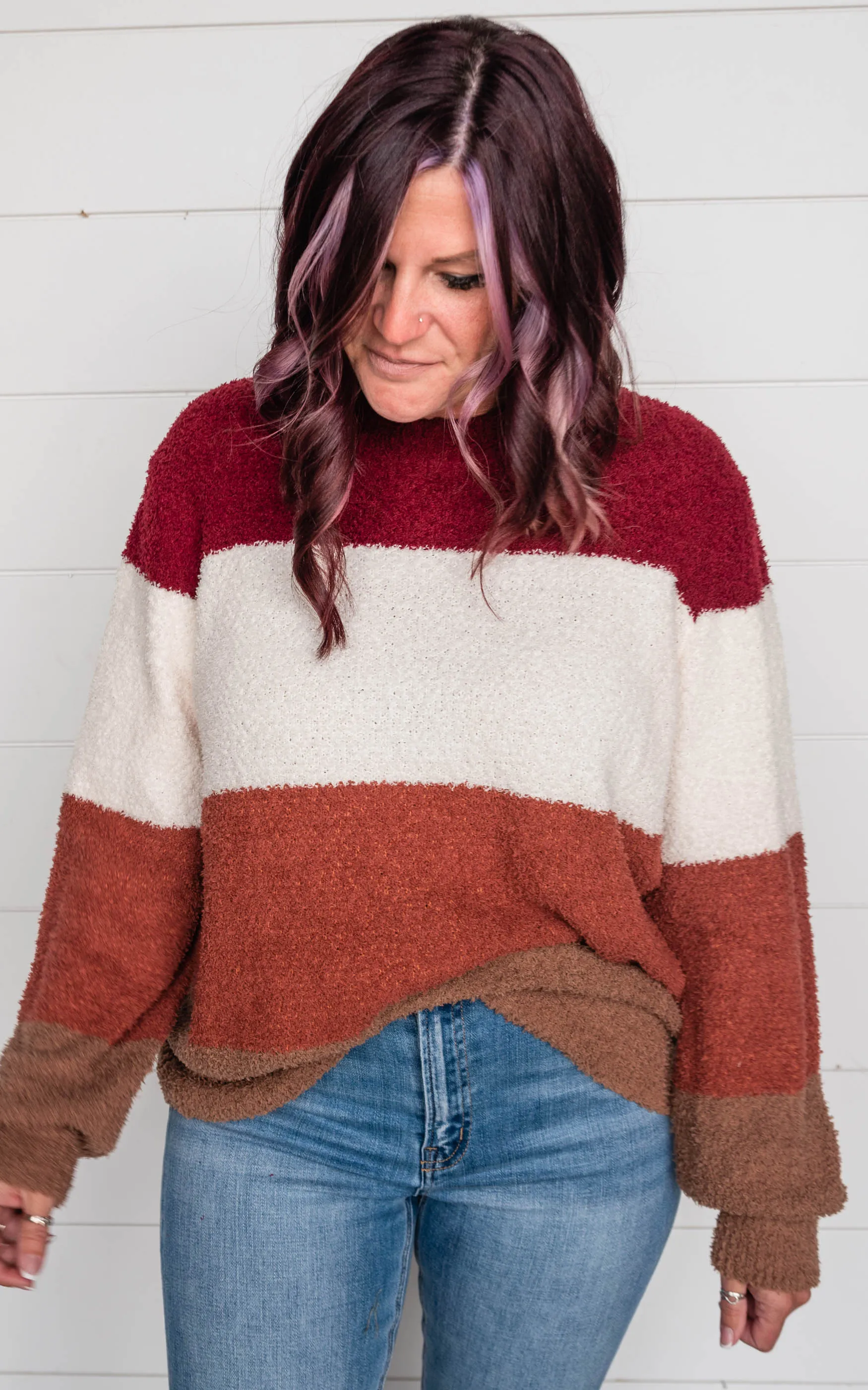 Rust Combo Colorblock Sweater - White Birch | FINAL SALE