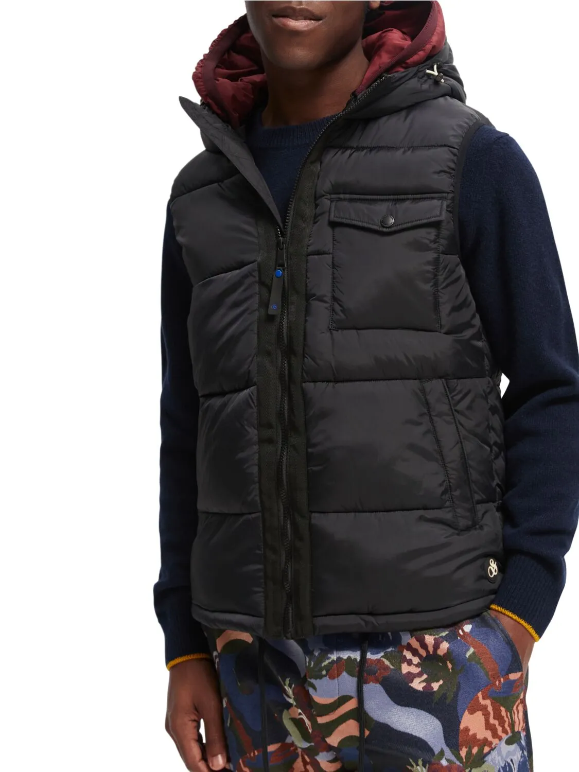 Scotch and Soda Hooded Quilted Body Warmer - Black