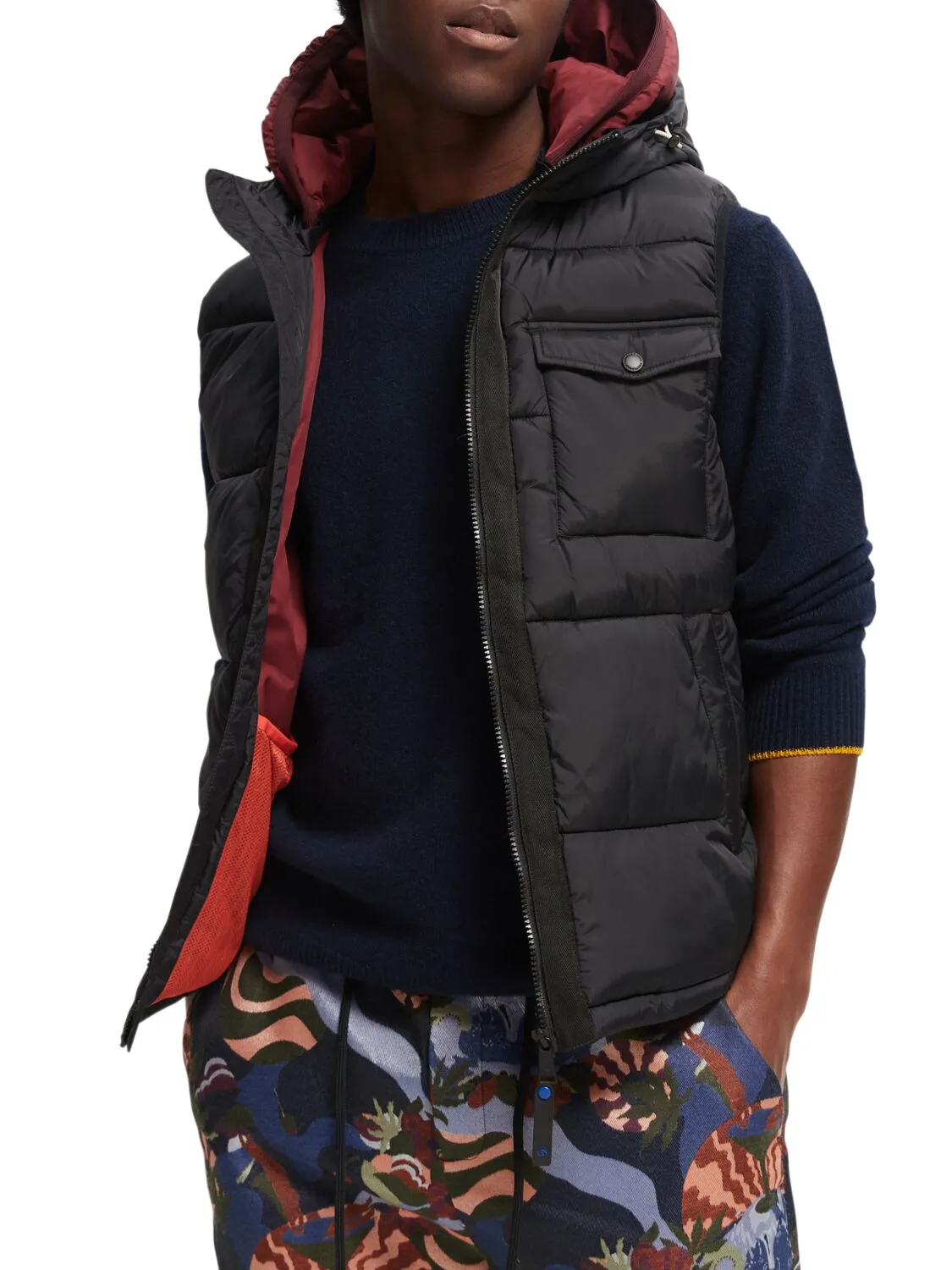 Scotch and Soda Hooded Quilted Body Warmer - Black