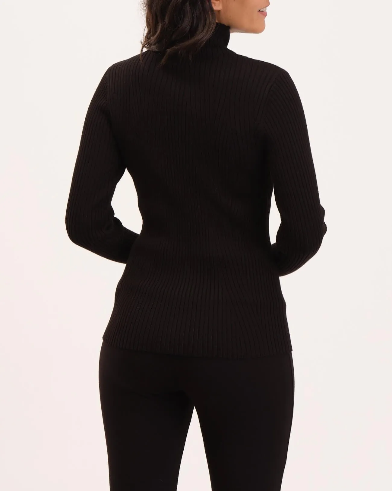 Shaped Rib Funnel Neck Sweater