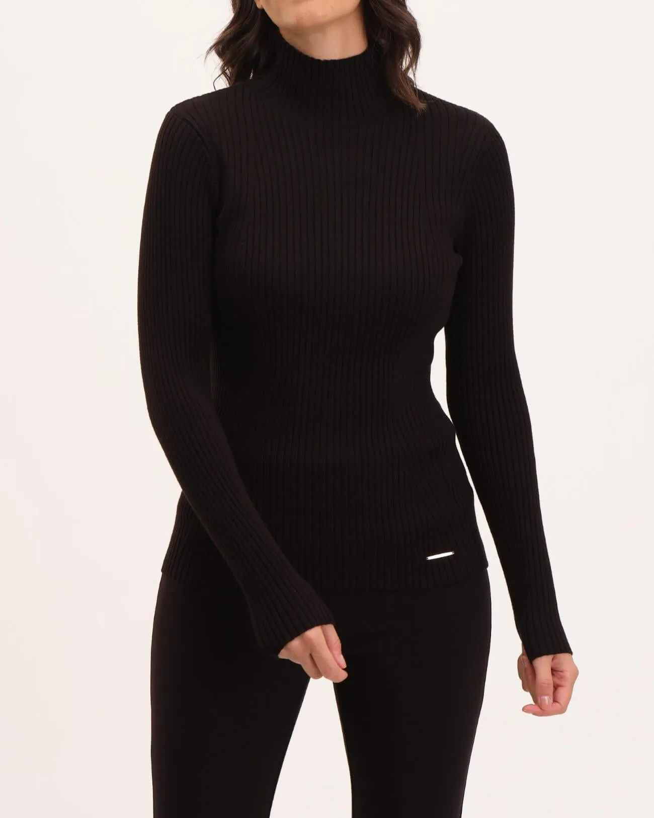 Shaped Rib Funnel Neck Sweater