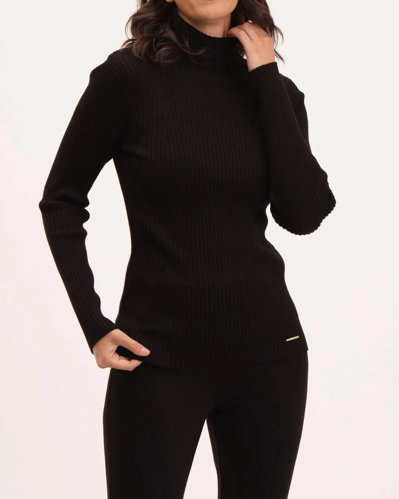 Shaped Rib Funnel Neck Sweater