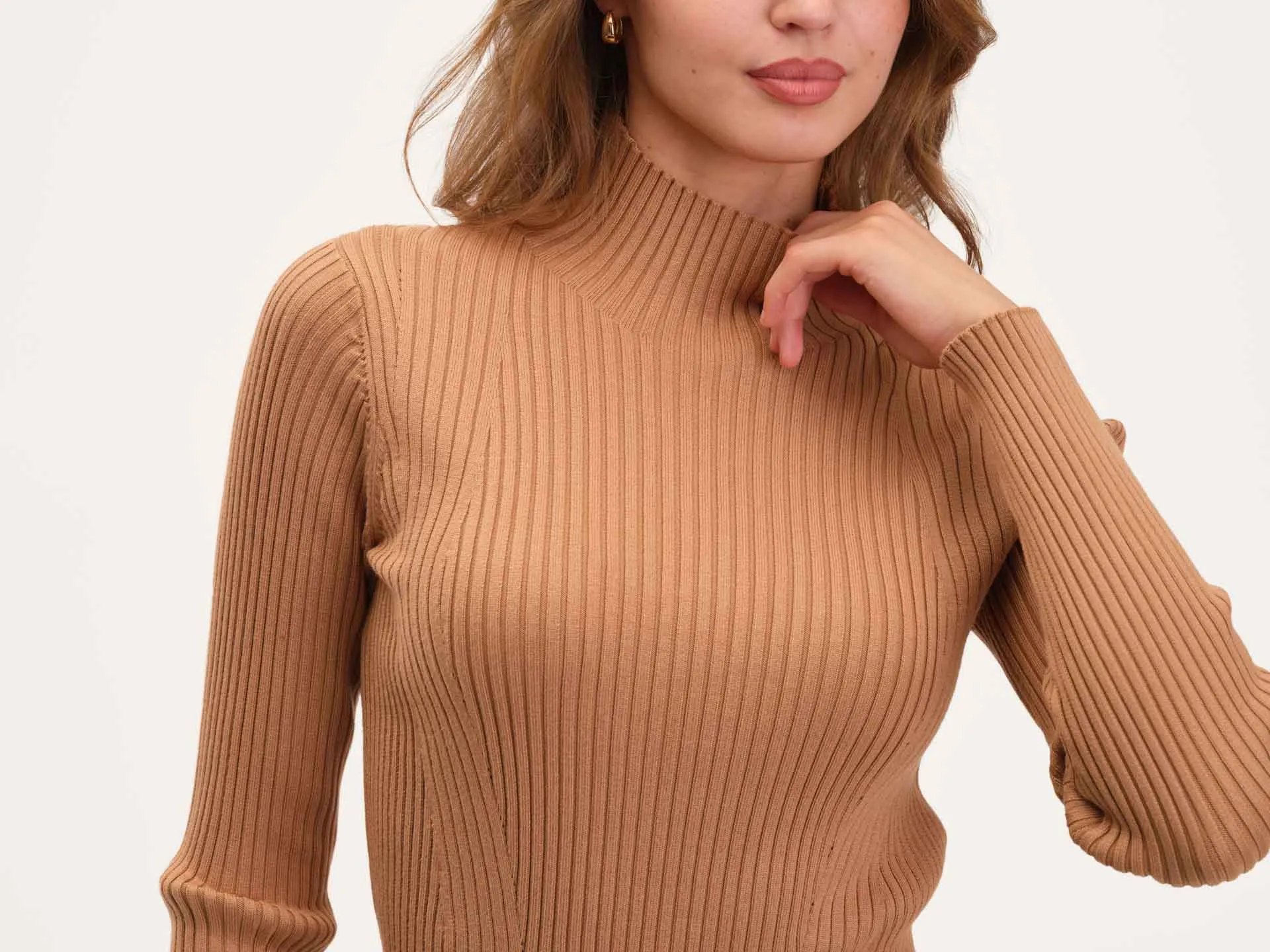 Shaped Rib Funnel Neck Sweater