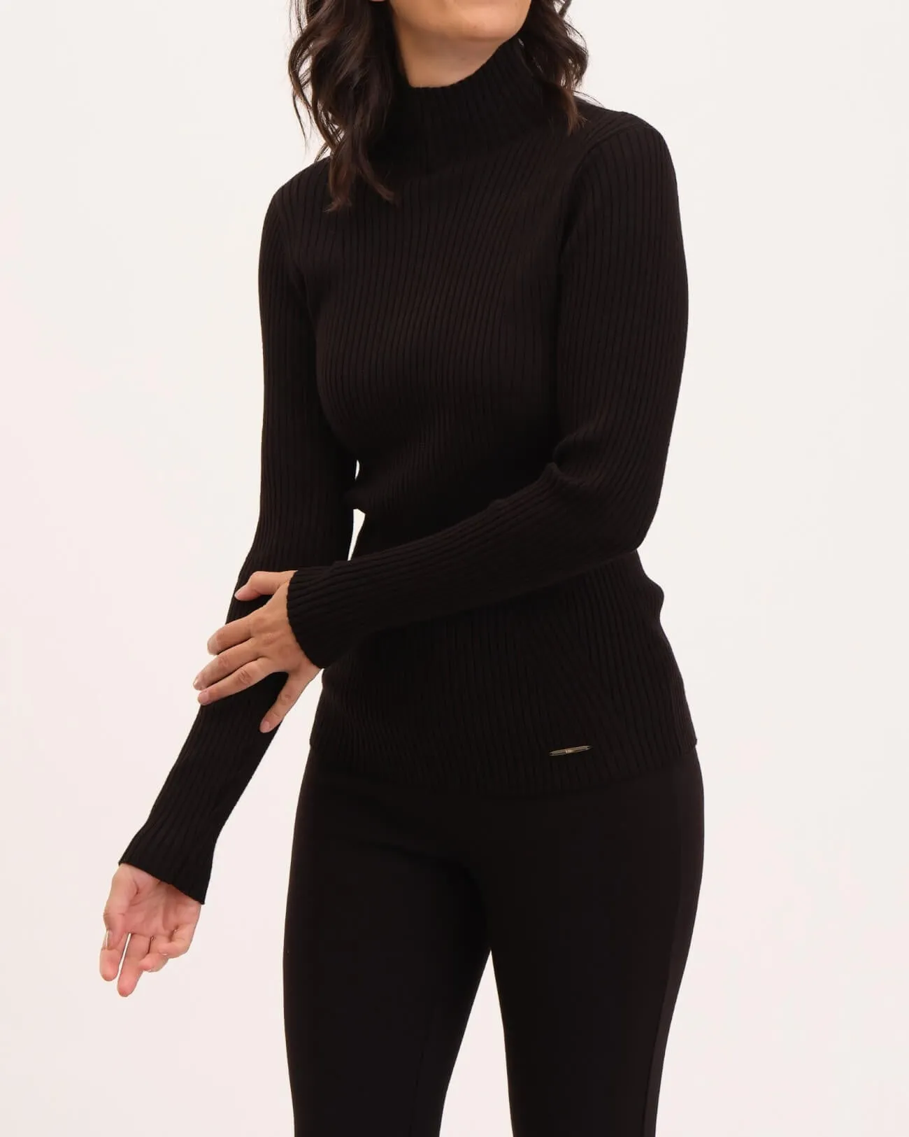 Shaped Rib Funnel Neck Sweater