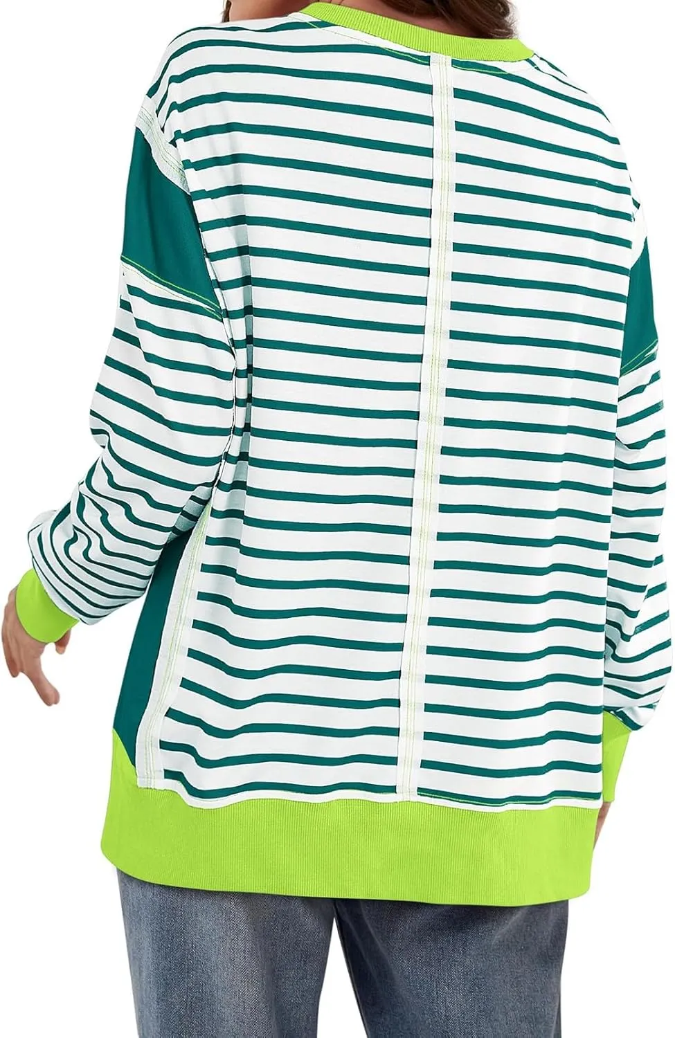 Striped Crew Neck Sweatshirts Women Cute Preppy Teen Girls Sweatshirts Comfy Y2k Fall Outfits Tops