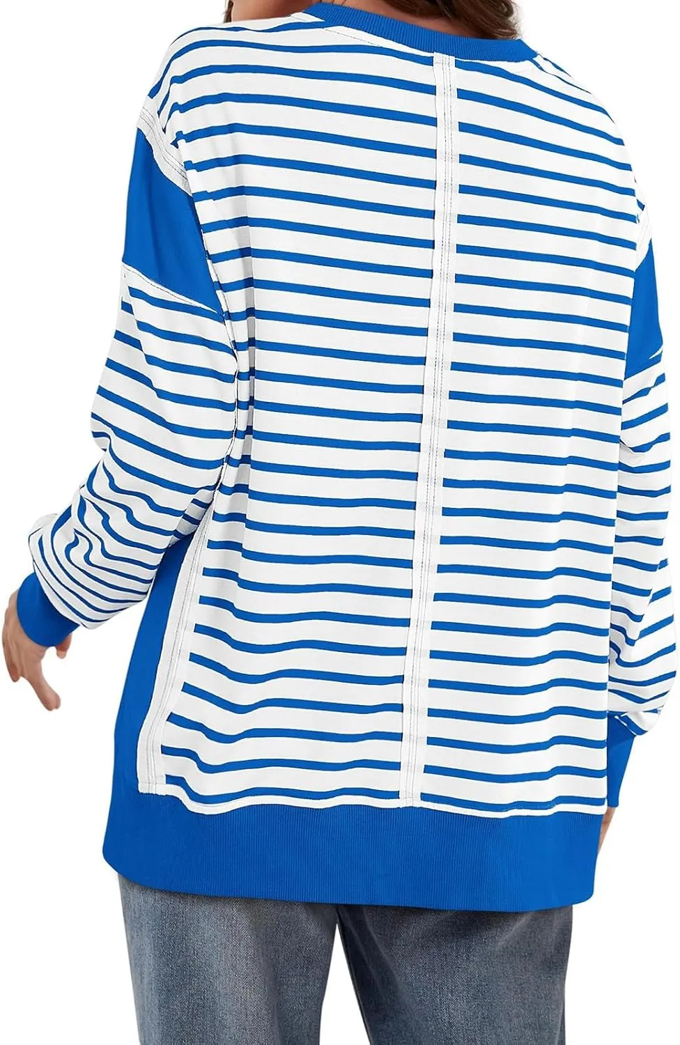 Striped Crew Neck Sweatshirts Women Cute Preppy Teen Girls Sweatshirts Comfy Y2k Fall Outfits Tops