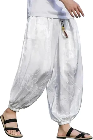 Summer Silk Baggy Pants Harem Men Trousers
