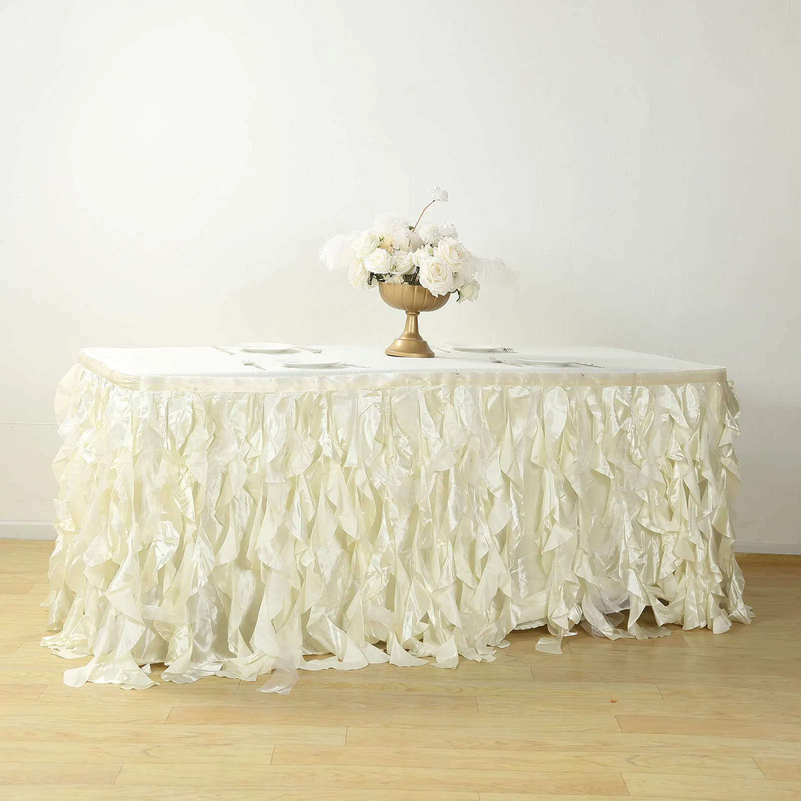 Taffeta Table Skirt 17ft Ivory - Curly Willow Table Cover