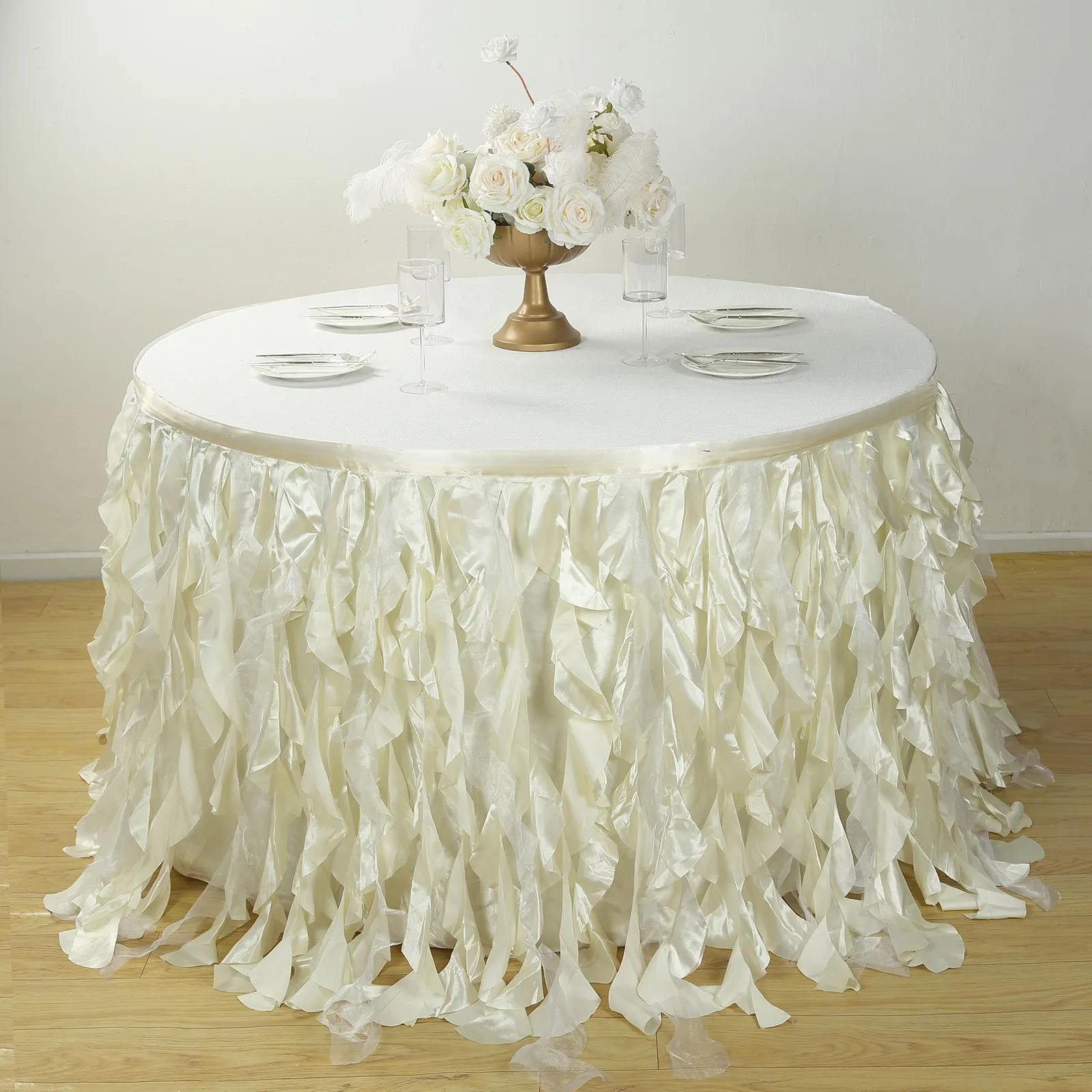 Taffeta Table Skirt 17ft Ivory - Curly Willow Table Cover