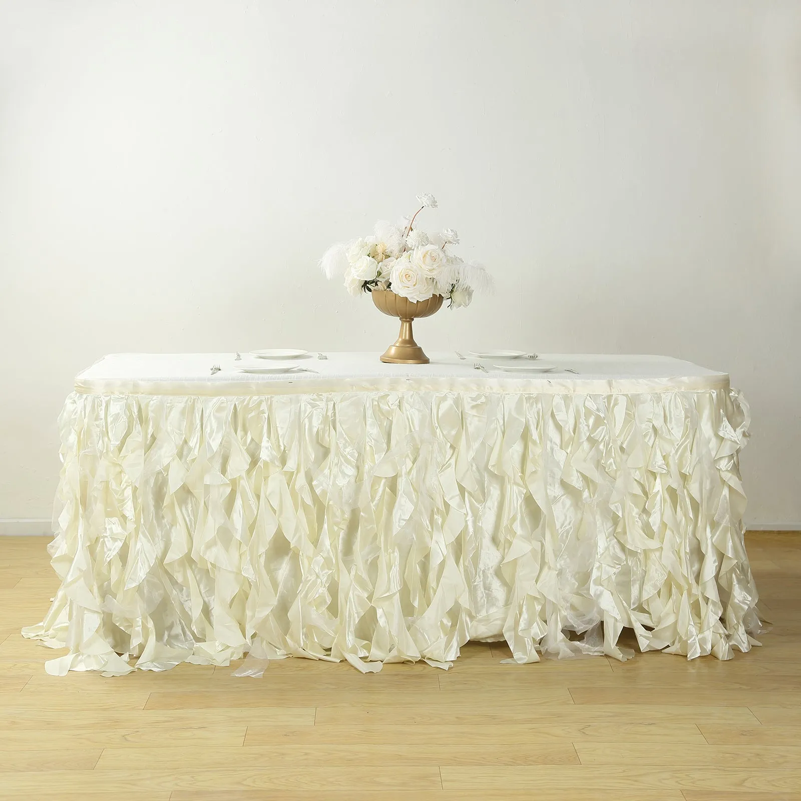 Taffeta Table Skirt 17ft Ivory - Curly Willow Table Cover