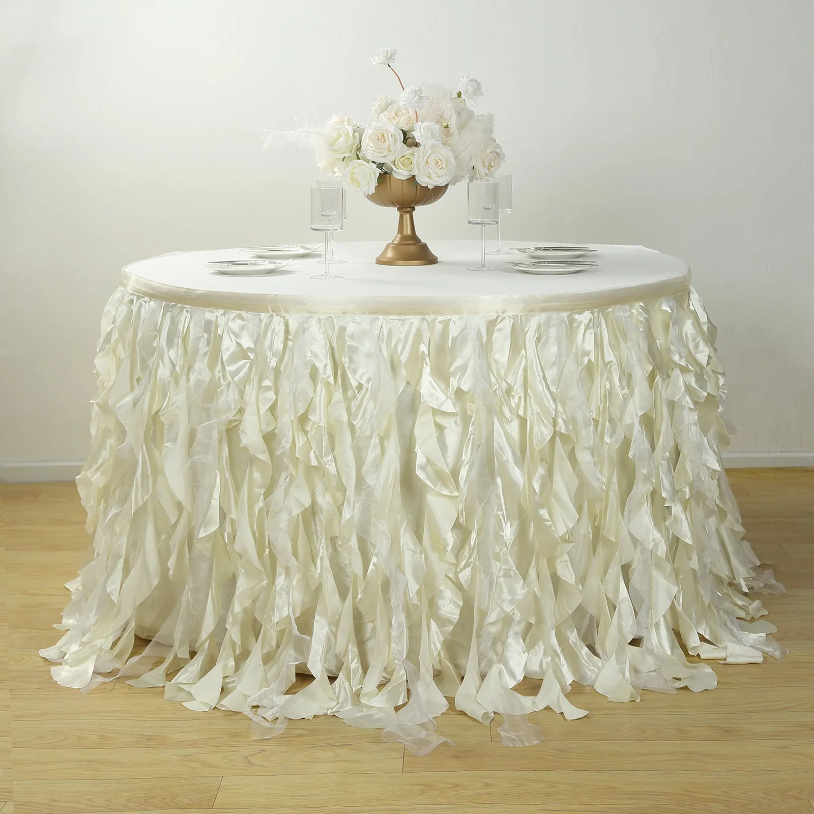 Taffeta Table Skirt 17ft Ivory - Curly Willow Table Cover