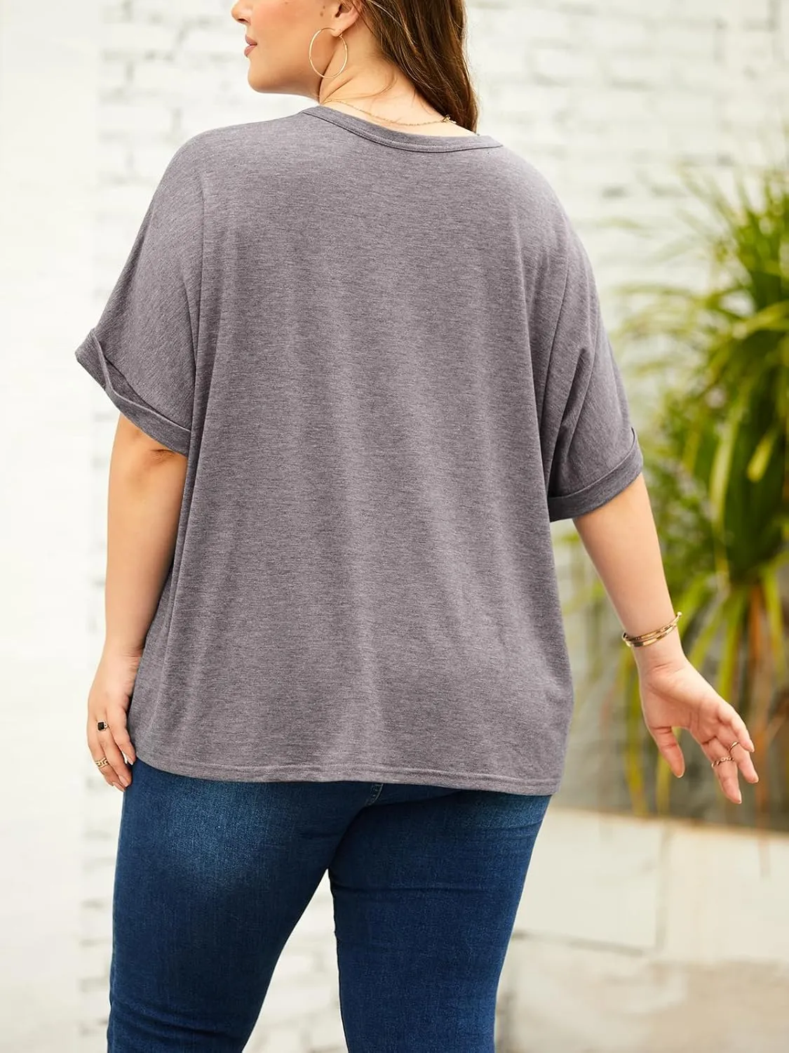 Tankaneo Women's Plus Size Short Sleeve T Shirts Summer Half Sleeve Crew Neck Oversized Tees Casual Loose Fit Tunic Tops