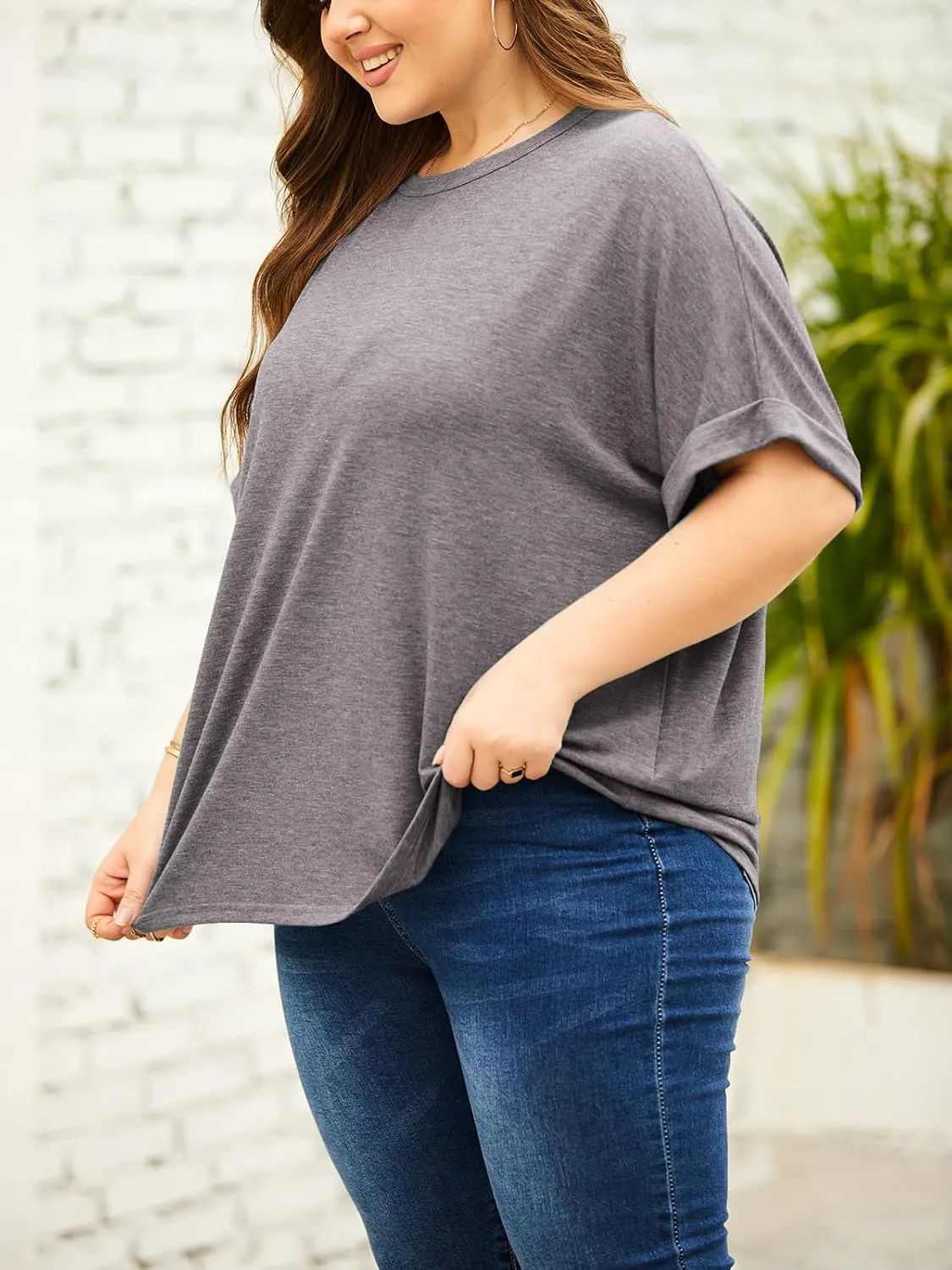 Tankaneo Women's Plus Size Short Sleeve T Shirts Summer Half Sleeve Crew Neck Oversized Tees Casual Loose Fit Tunic Tops