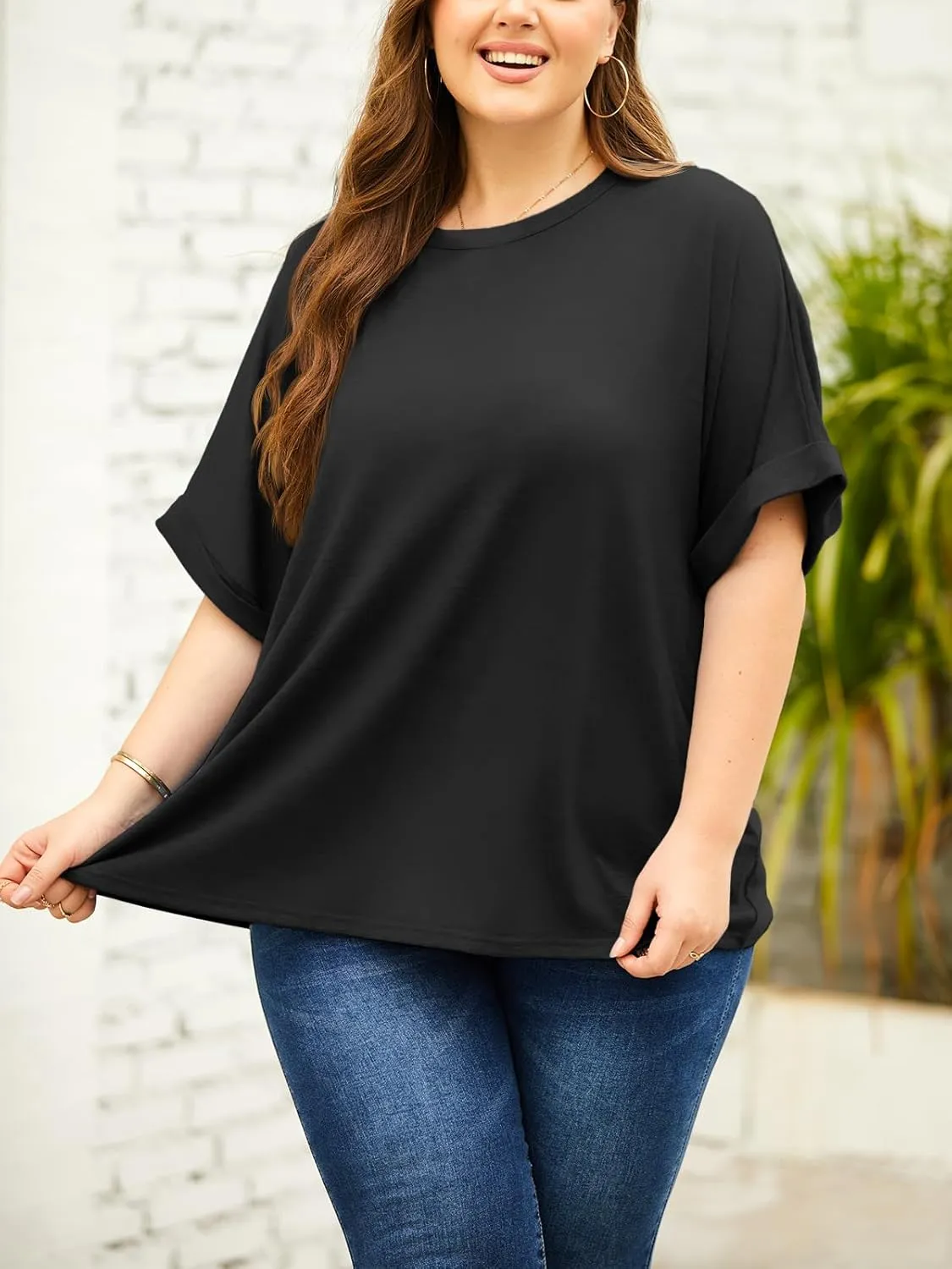 Tankaneo Women's Plus Size Short Sleeve T Shirts Summer Half Sleeve Crew Neck Oversized Tees Casual Loose Fit Tunic Tops