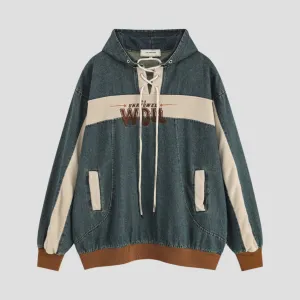 Vintage Denim Colorblock Hoodie
