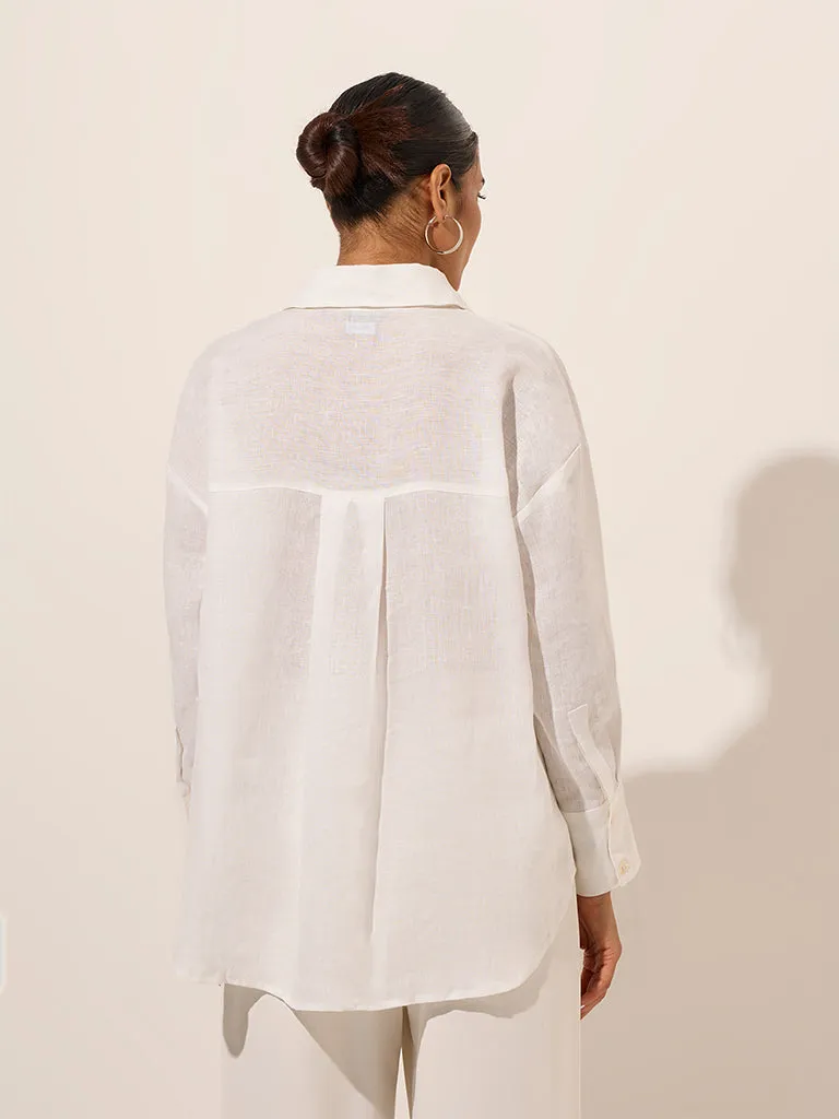 Wardrobe Ivory Solid Linen Shirt