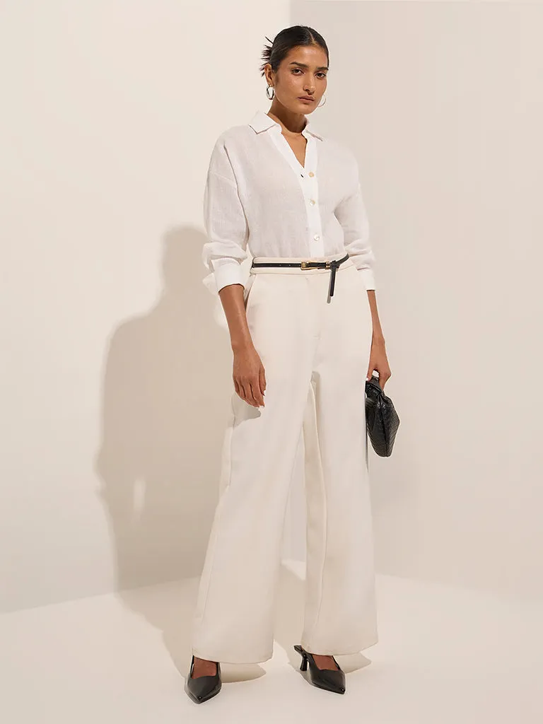 Wardrobe Ivory Solid Linen Shirt