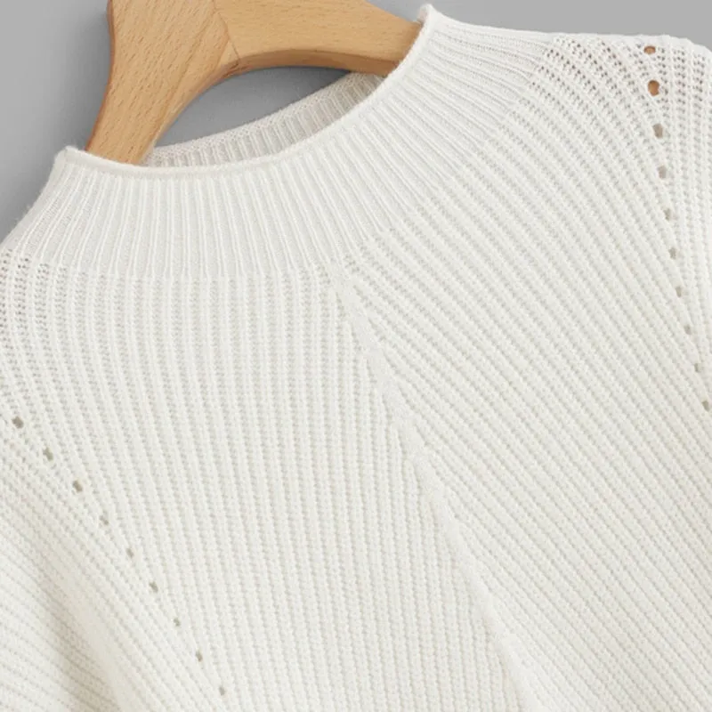White Bishop Sleeve Eyelet Detail Jumper