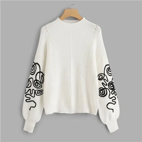 White Bishop Sleeve Eyelet Detail Jumper