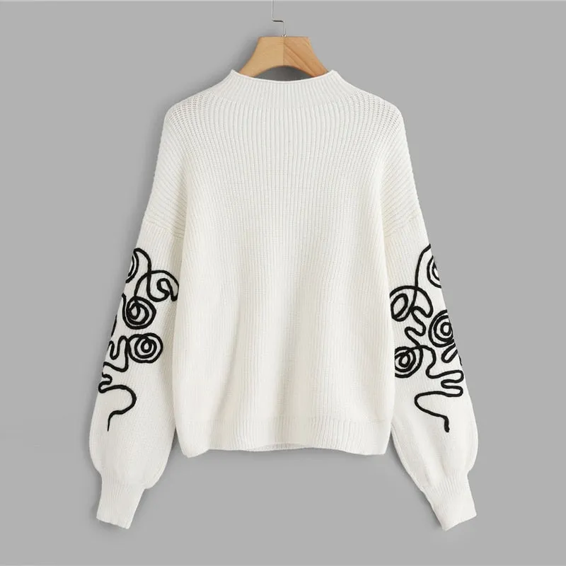 White Bishop Sleeve Eyelet Detail Jumper