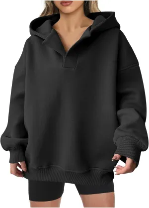 Womens Oversized Hoodies V Neck Long Sleeve Pullover Sweatshirts Tops Casual Fall Outfits Teen Girls 2024 Trendy