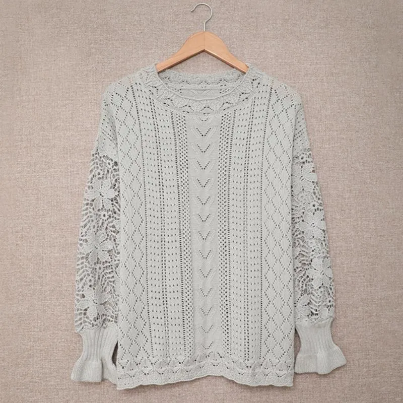 Women's Patchwork Lace Sleeves Sexy Jumper Knitwear