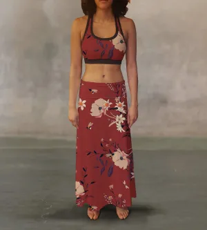 Women's Red Vintage Floral Maxi Skirt