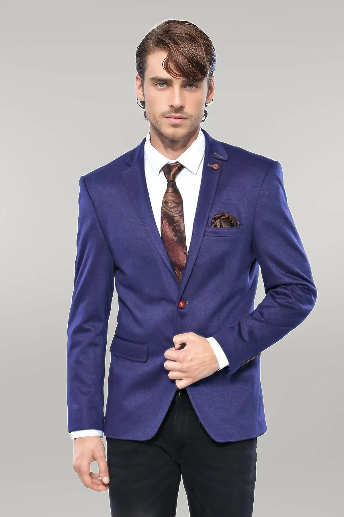 WSS 2 Button Combed Plaid Sax Blue Men Jacket  - Singen