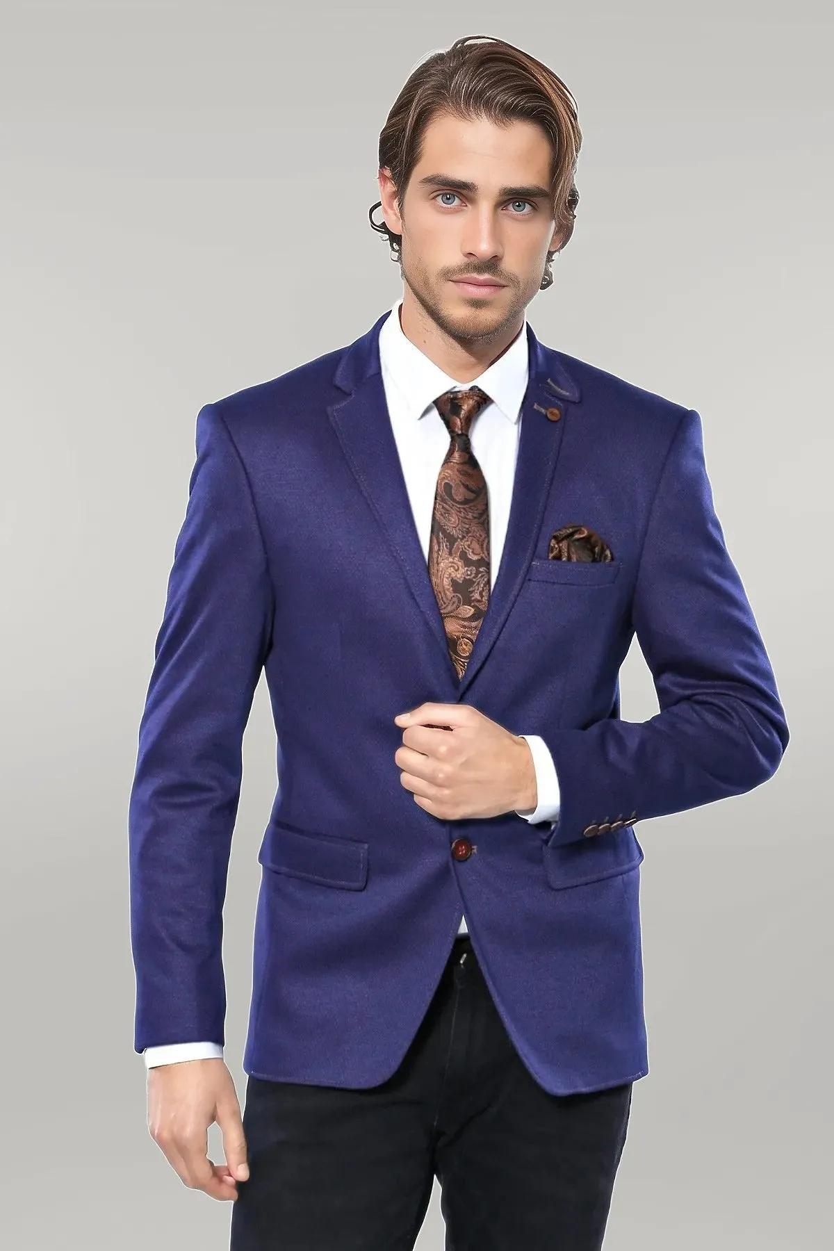 WSS 2 Button Combed Plaid Sax Blue Men Jacket  - Singen