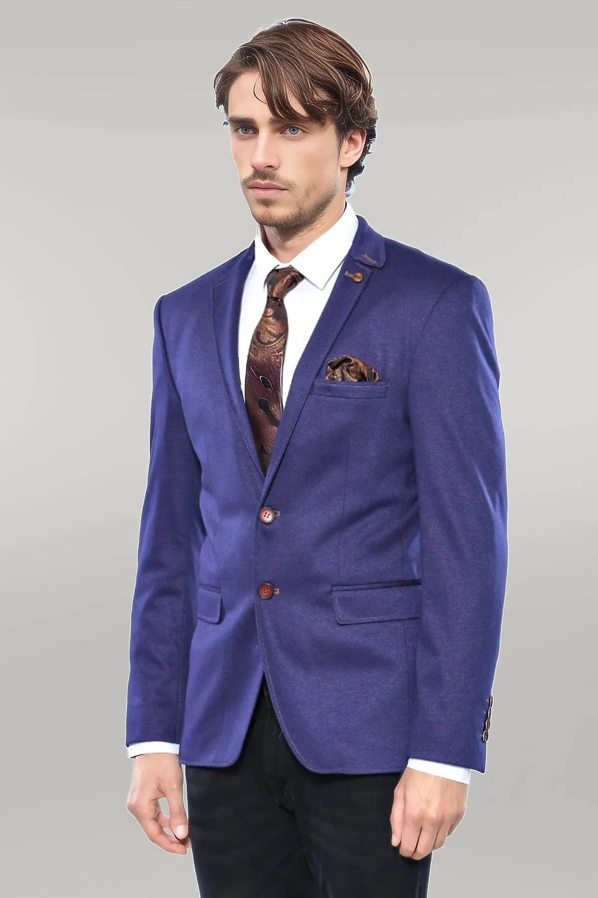 WSS 2 Button Combed Plaid Sax Blue Men Jacket  - Singen
