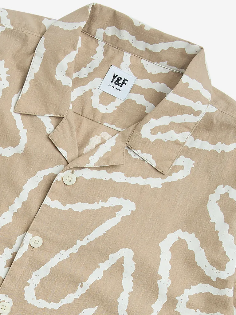 Y&F Kids Beige Abstract Design Cotton Shirt