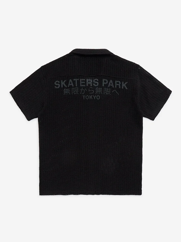 Y&F Kids Black Knitted Resort-Fit Cotton-Blend Shirt